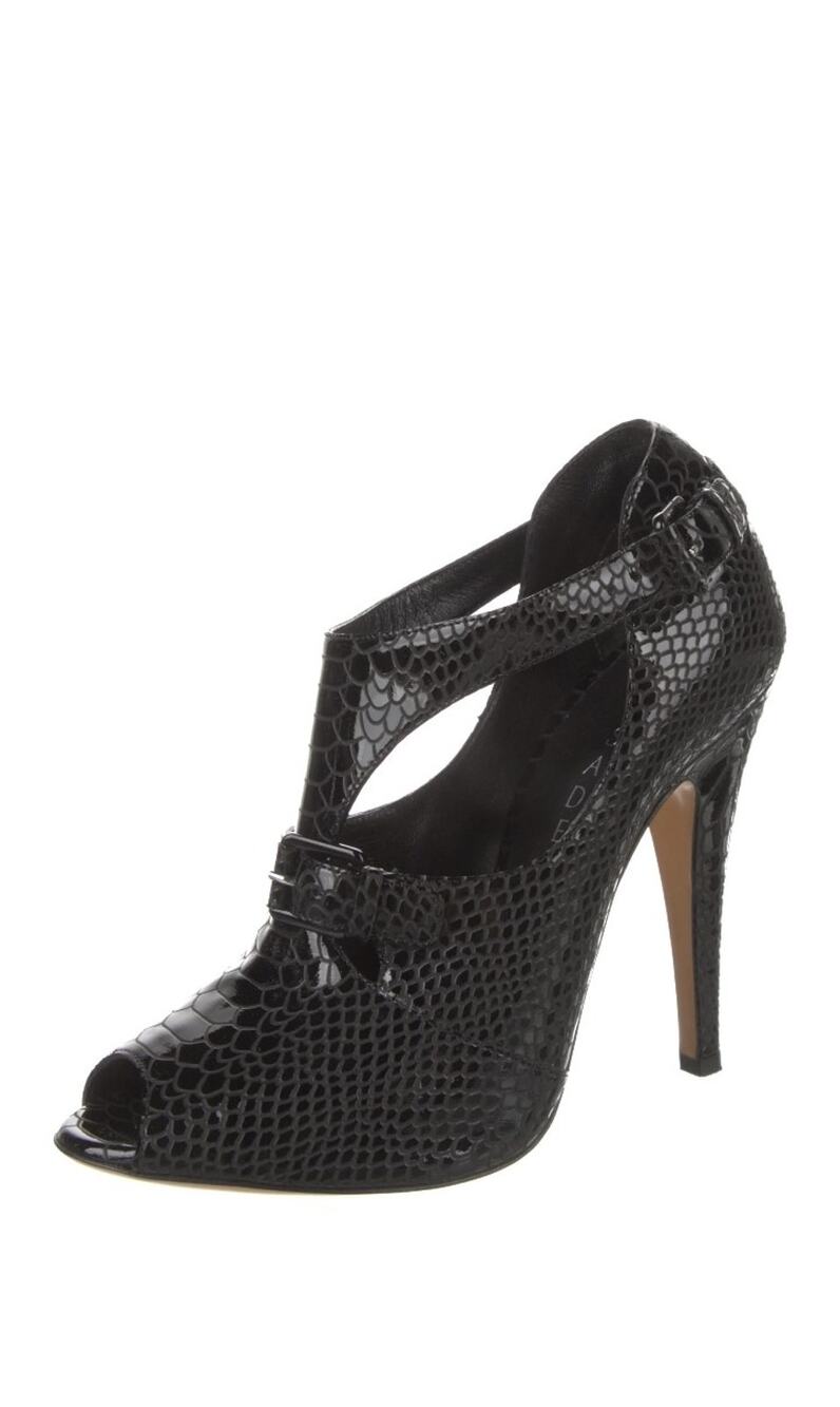 Casadei Black Patent Leather PITONDRILL NERO Open Toe Booties Shoes (38 IT)